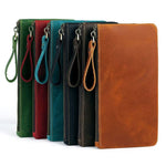 Pochette vintage in vera pelle di grande capacità con organizer per telefono, portafoglio e astuccio per penne.