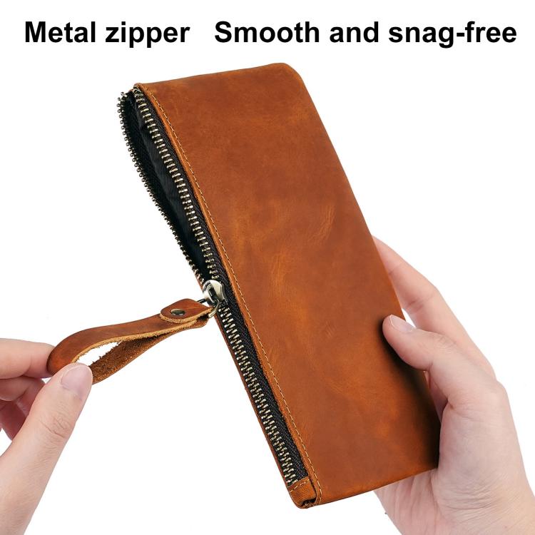 Pochette vintage in vera pelle di grande capacità con organizer per telefono, portafoglio e astuccio per penne.