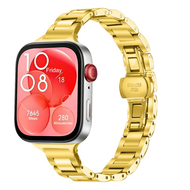 Cinturino per orologio sottile in acciaio inossidabile con fibbia a farfalla in metallo., For Huawei Watch Fit4 / Fit4 Pro / Fit3