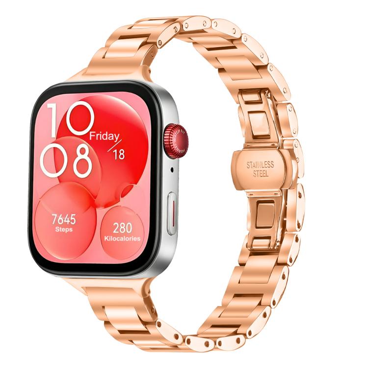 Cinturino per orologio sottile in acciaio inossidabile con fibbia a farfalla in metallo., For Huawei Watch Fit4 / Fit4 Pro / Fit3