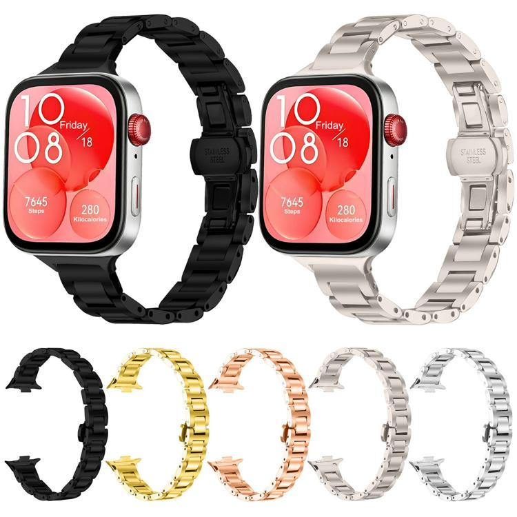 Cinturino per orologio sottile in acciaio inossidabile con fibbia a farfalla in metallo., For Huawei Watch Fit4 / Fit4 Pro / Fit3
