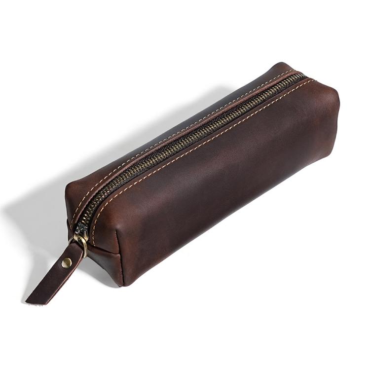 Astuccio portapenne in pelle Crazy Horse con cerniera, ideale per cancelleria e archiviazione.