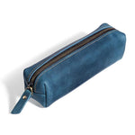 Astuccio portapenne in pelle Crazy Horse con cerniera, ideale per cancelleria e archiviazione.