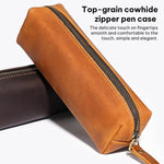Astuccio portapenne in pelle Crazy Horse con cerniera, ideale per cancelleria e archiviazione.