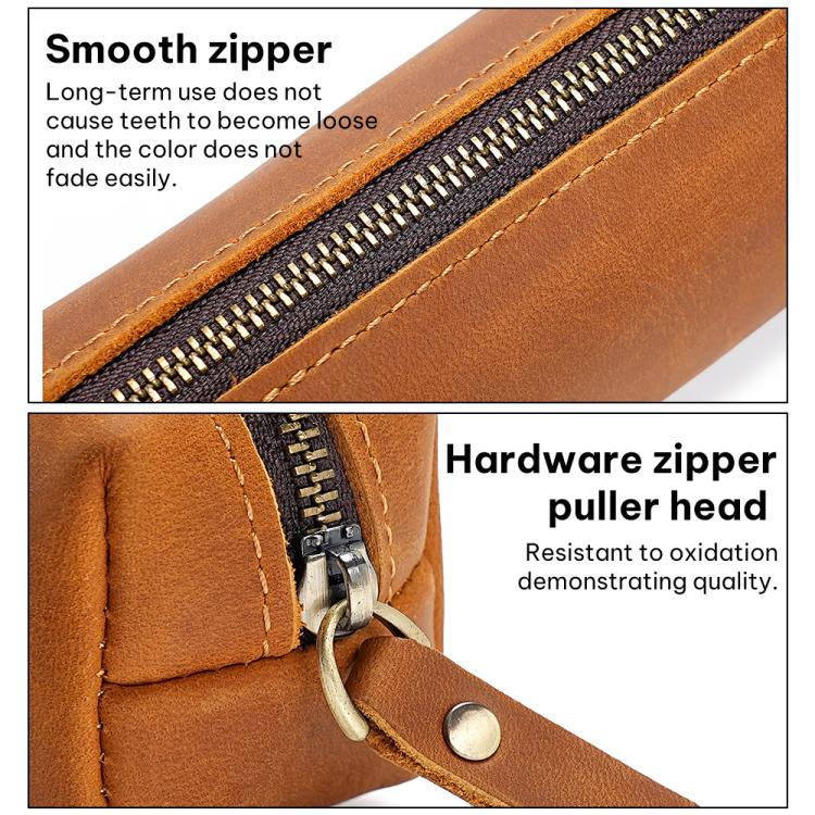Astuccio portapenne in pelle Crazy Horse con cerniera, ideale per cancelleria e archiviazione.