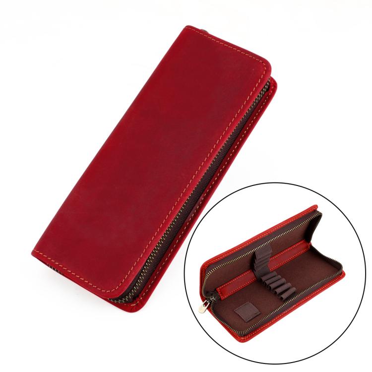 Astuccio portapenne vintage quadrato in vera pelle con cerniera.