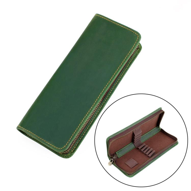 Astuccio portapenne vintage quadrato in vera pelle con cerniera.