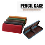Astuccio portapenne vintage quadrato in vera pelle con cerniera.