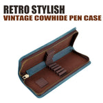 Astuccio portapenne vintage quadrato in vera pelle con cerniera.