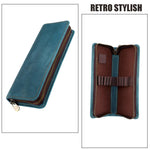 Astuccio portapenne vintage quadrato in vera pelle con cerniera.