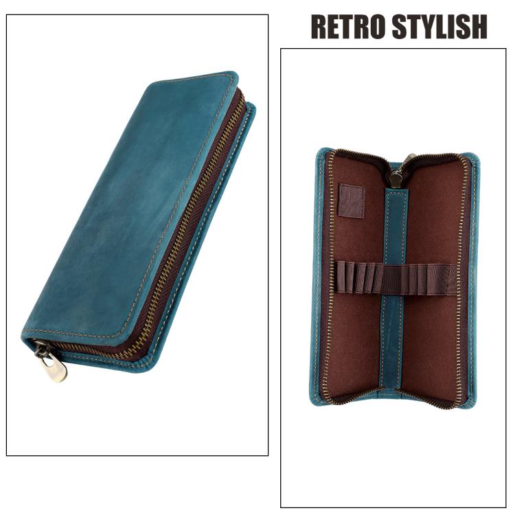 Astuccio portapenne vintage quadrato in vera pelle con cerniera.