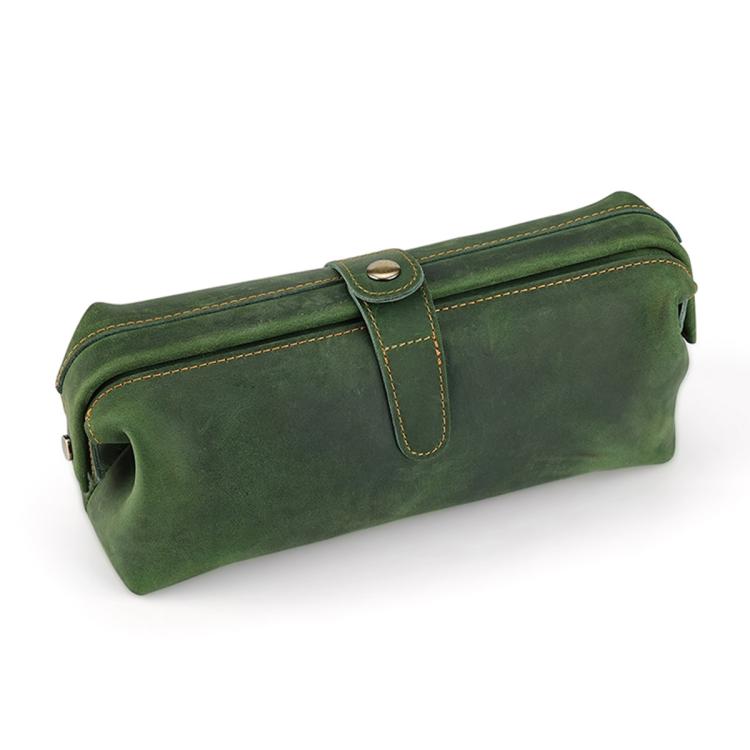 Pochette vintage in vera pelle di grande capacità, borsa porta cosmetici antica