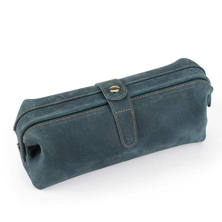 Pochette vintage in vera pelle di grande capacità, borsa porta cosmetici antica