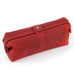Pochette vintage in vera pelle di grande capacità, borsa porta cosmetici antica