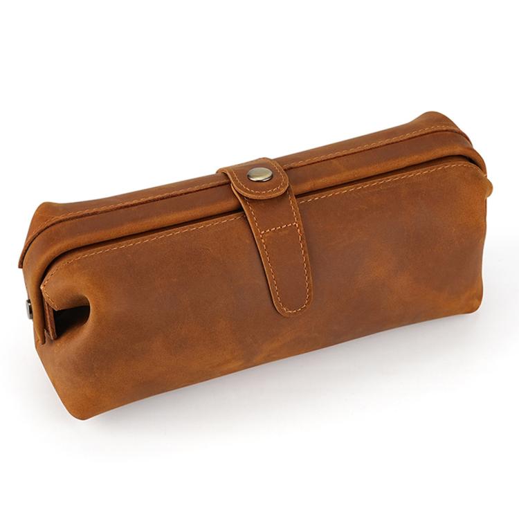 Pochette vintage in vera pelle di grande capacità, borsa porta cosmetici antica