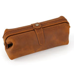 Pochette vintage in vera pelle di grande capacità, borsa porta cosmetici antica
