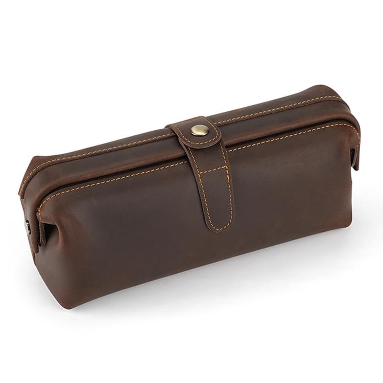 Pochette vintage in vera pelle di grande capacità, borsa porta cosmetici antica