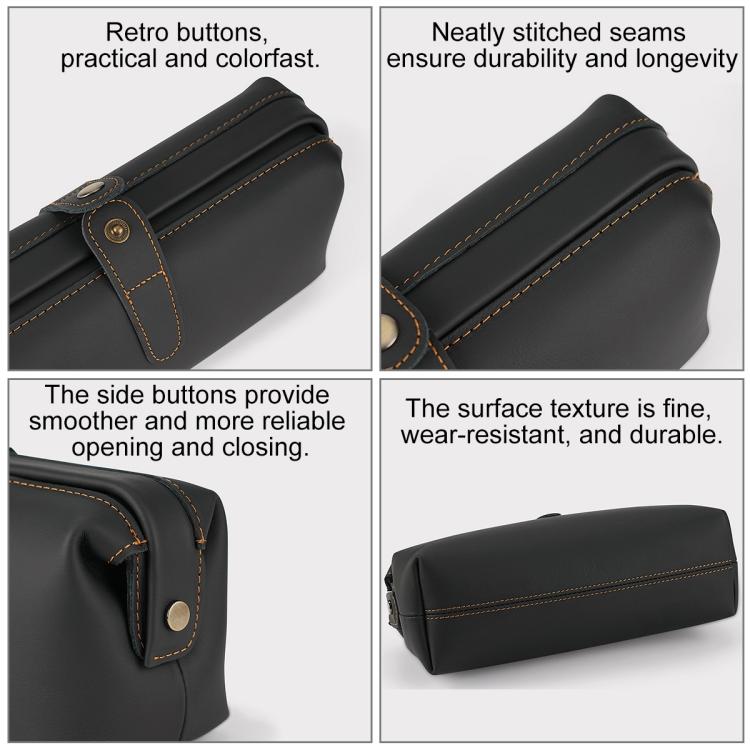 Pochette vintage in vera pelle di grande capacità, borsa porta cosmetici antica