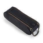 Astuccio portapenne vintage in vera pelle con doppia cerniera, portatile.