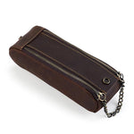 Astuccio portapenne vintage in vera pelle con doppia cerniera, portatile.