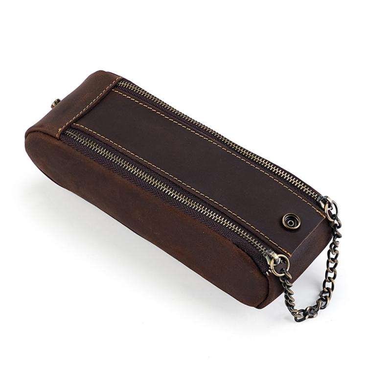 Astuccio portapenne vintage in vera pelle con doppia cerniera, portatile.