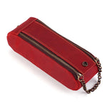 Astuccio portapenne vintage in vera pelle con doppia cerniera, portatile.