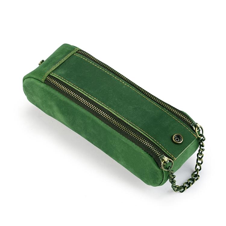Astuccio portapenne vintage in vera pelle con doppia cerniera, portatile.