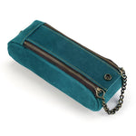 Astuccio portapenne vintage in vera pelle con doppia cerniera, portatile.