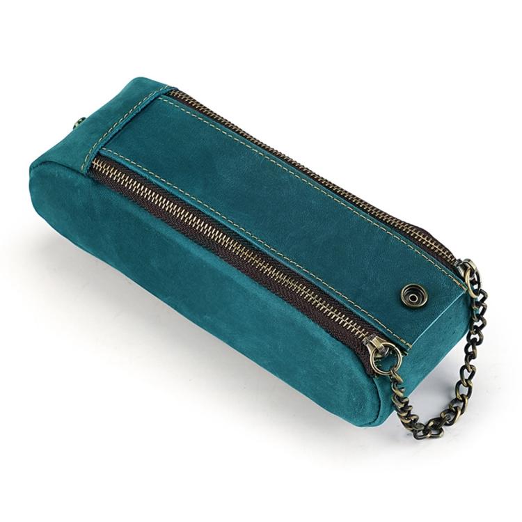 Astuccio portapenne vintage in vera pelle con doppia cerniera, portatile.