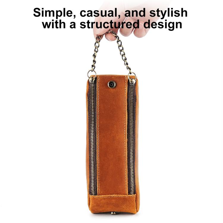 Astuccio portapenne vintage in vera pelle con doppia cerniera, portatile.