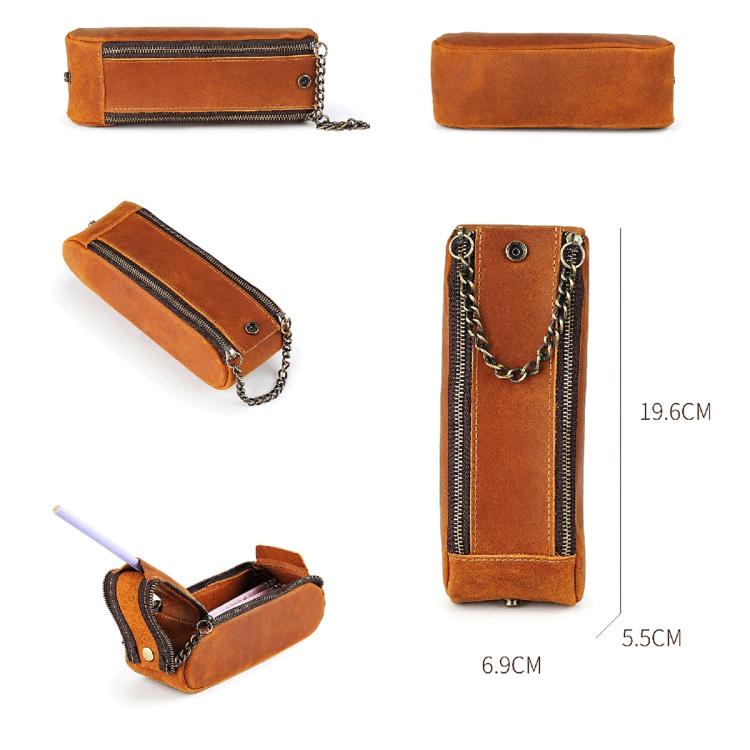 Astuccio portapenne vintage in vera pelle con doppia cerniera, portatile.