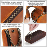 Astuccio portapenne vintage in vera pelle con doppia cerniera, portatile.