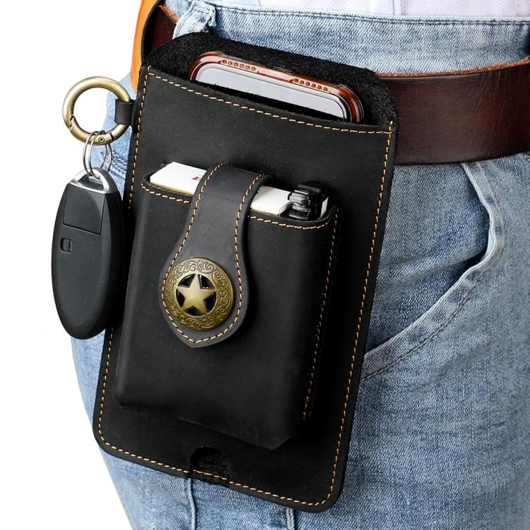 Marsupio da uomo vintage in vera pelle, ideale per attività all'aperto e lavoro, con custodia per cellulare.