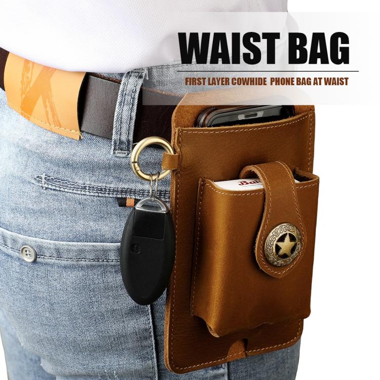 Marsupio da uomo vintage in vera pelle, ideale per attività all'aperto e lavoro, con custodia per cellulare.