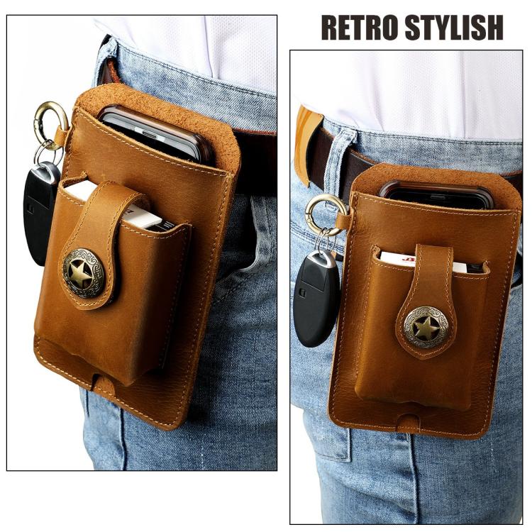 Marsupio da uomo vintage in vera pelle, ideale per attività all'aperto e lavoro, con custodia per cellulare.