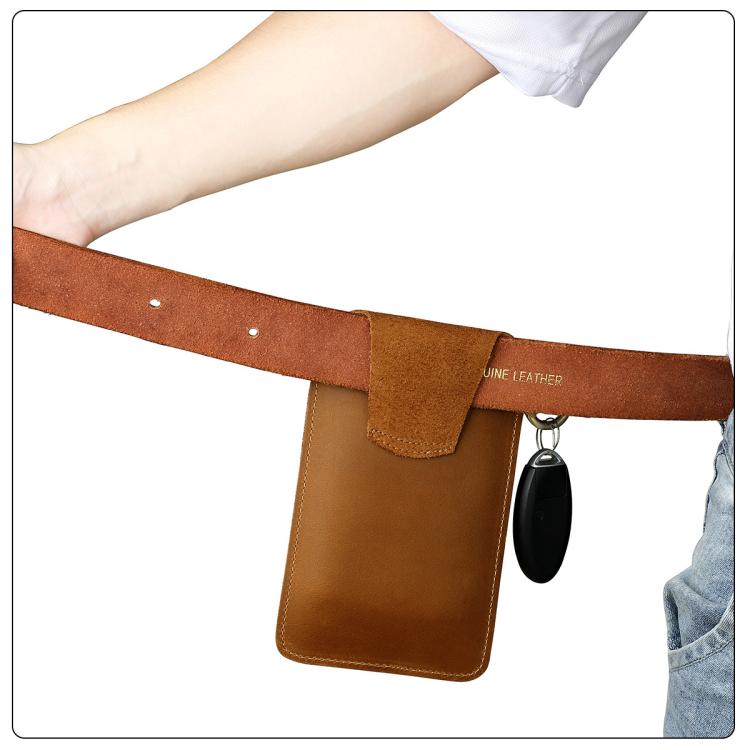 Marsupio da uomo vintage in vera pelle, ideale per attività all'aperto e lavoro, con custodia per cellulare.