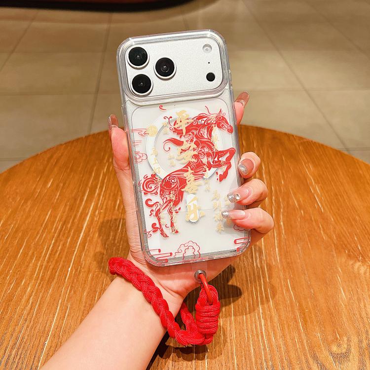 Custodia per telefono magnetica in acrilico con motivo "Anno del Cavallo", a copertura totale, con cordino., For iPhone 17 Pro Max, For iPhone 17 Pro, For iPhone 17, For iPhone Air