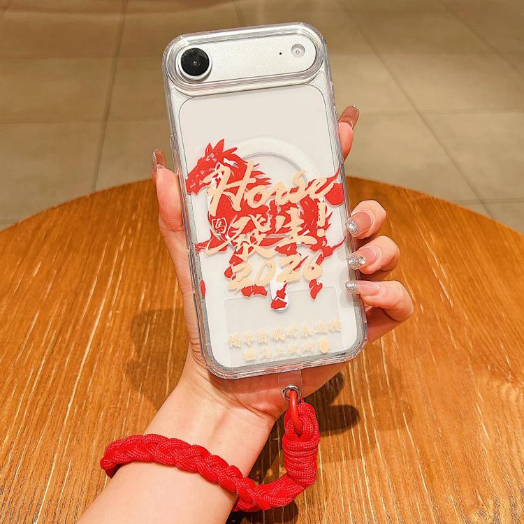 Custodia per telefono magnetica in acrilico con motivo "Anno del Cavallo", a copertura totale, con cordino., For iPhone 17 Pro Max, For iPhone 17 Pro, For iPhone 17, For iPhone Air