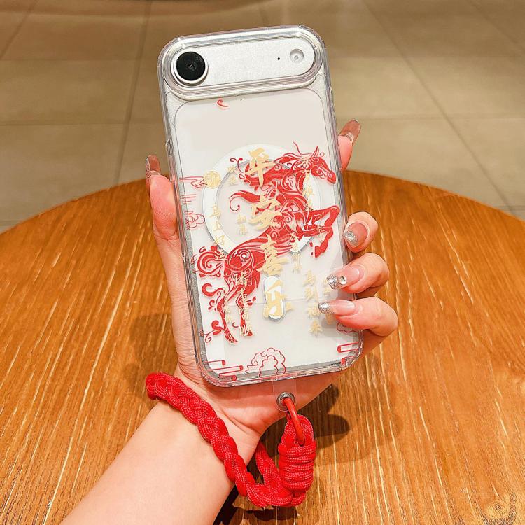 Custodia per telefono magnetica in acrilico con motivo "Anno del Cavallo", a copertura totale, con cordino., For iPhone 17 Pro Max, For iPhone 17 Pro, For iPhone 17, For iPhone Air