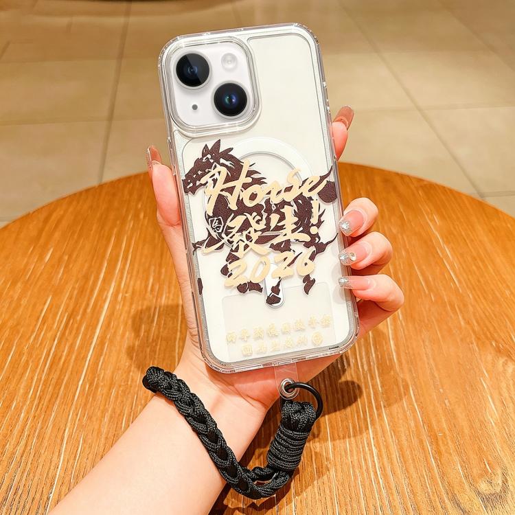 Custodia per telefono magnetica in acrilico con motivo "Anno del Cavallo", a copertura totale, con cordino., For iPhone 15 Pro Max, For iPhone 15 Pro, For iPhone 15 Plus, For iPhone 15