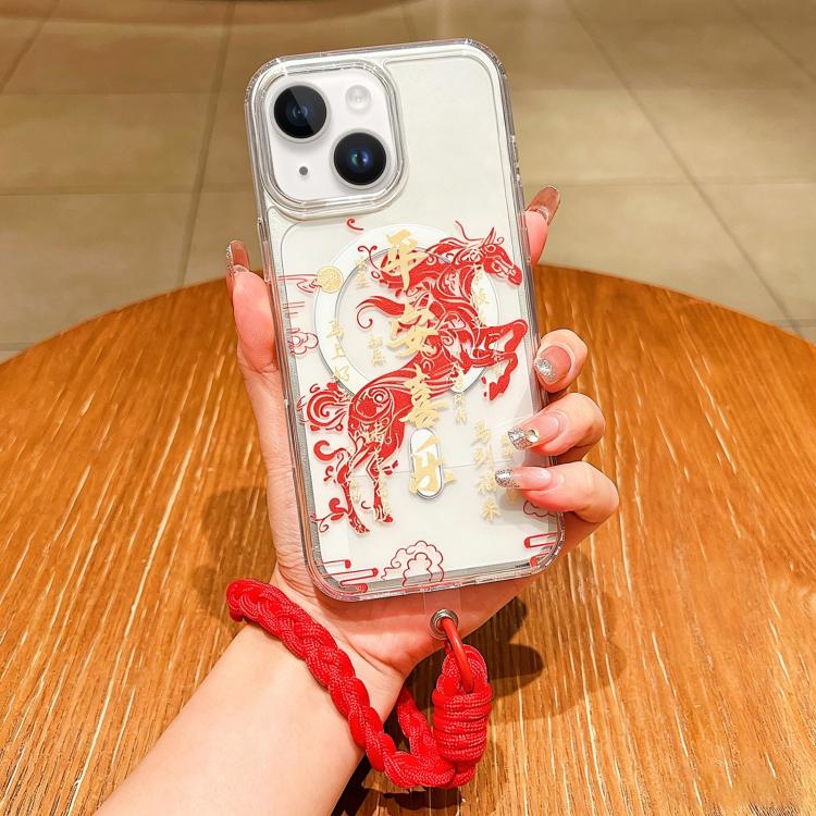 Custodia per telefono magnetica in acrilico con motivo "Anno del Cavallo", a copertura totale, con cordino., For iPhone 14 Plus, For iPhone 14, For iPhone 14 Pro, For iPhone 14 Pro Max