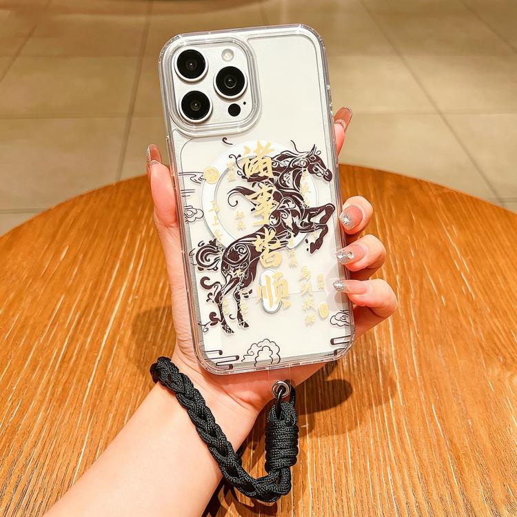 Custodia per telefono magnetica in acrilico con motivo "Anno del Cavallo", a copertura totale, con cordino., For iPhone 14 Plus, For iPhone 14, For iPhone 14 Pro, For iPhone 14 Pro Max