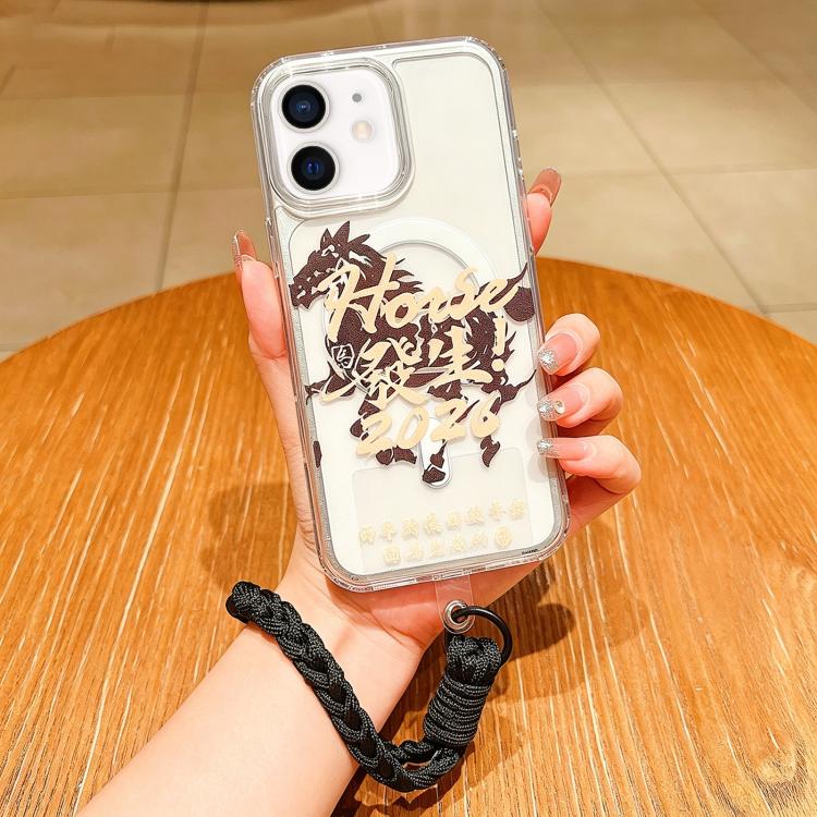 Custodia per telefono magnetica in acrilico con motivo "Anno del Cavallo", a copertura totale, con cordino., For iPhone 13 Pro Max, For iPhone 13 Pro, For iPhone 13, For iPhone 12