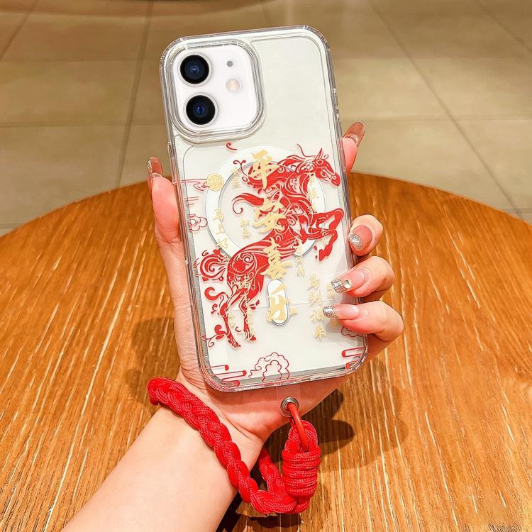 Custodia per telefono magnetica in acrilico con motivo "Anno del Cavallo", a copertura totale, con cordino., For iPhone 13 Pro Max, For iPhone 13 Pro, For iPhone 13, For iPhone 12