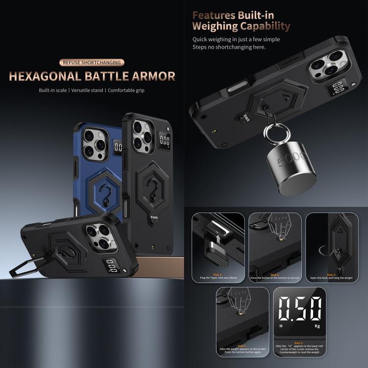 Custodia per telefono con bilancia magnetica Hexagon Armor, For iPhone 16, For iPhone 15 Pro Max, For iPhone 15 Pro