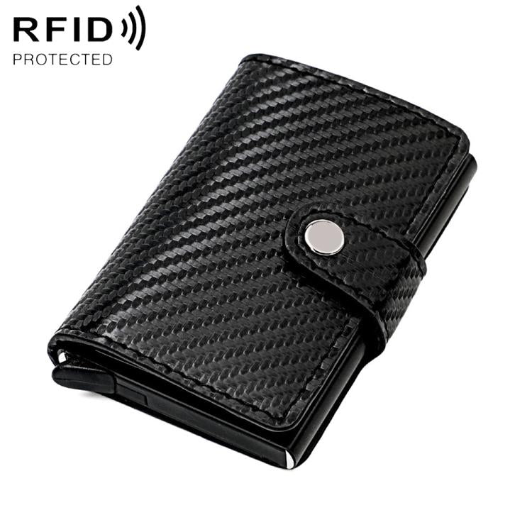 Portafoglio multi-carta KB237 in lega di alluminio con texture effetto fibra di carbonio e protezione RFID.