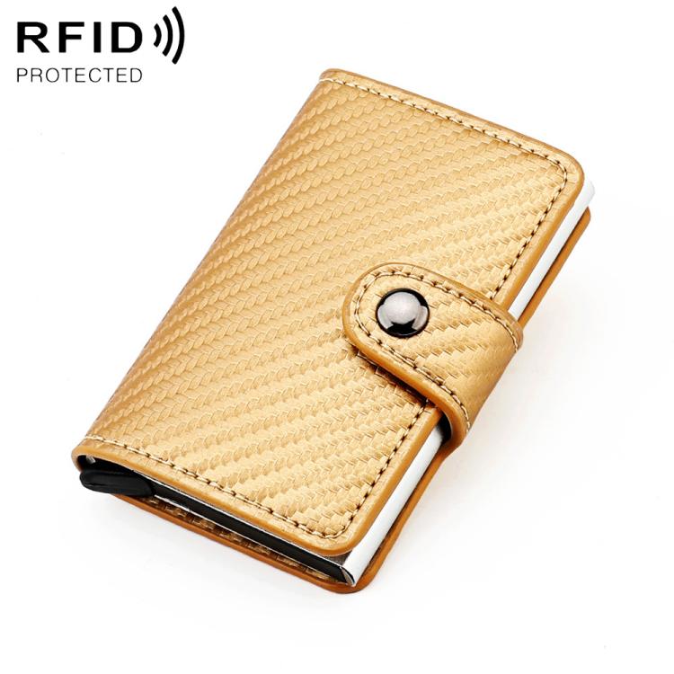 Portafoglio multi-carta KB237 in lega di alluminio con texture effetto fibra di carbonio e protezione RFID.