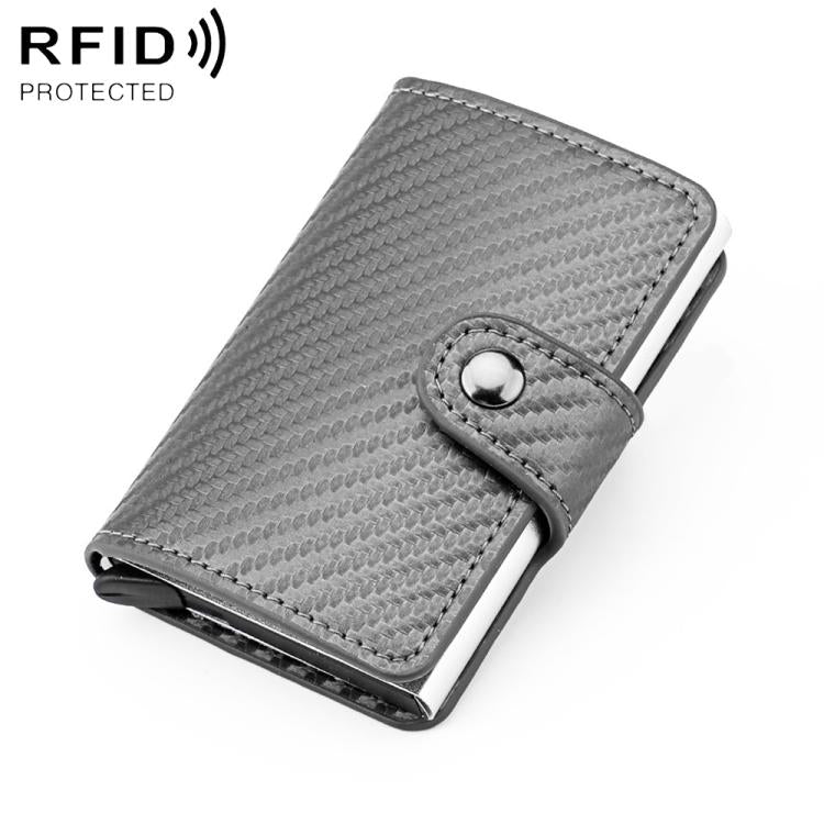 Portafoglio multi-carta KB237 in lega di alluminio con texture effetto fibra di carbonio e protezione RFID.