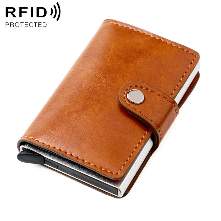 Portafoglio multi-carta KB238 in lega di alluminio con texture effetto cera d'olio e protezione RFID.
