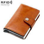 Portafoglio multi-carta KB238 in lega di alluminio con texture effetto cera d'olio e protezione RFID.